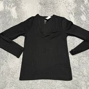 Gap Shirt Womens Medium Black V Neck Long Sleeve Stretch Knit Top